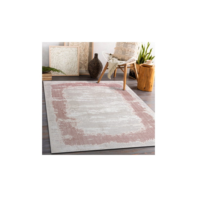 Dywan CORE A004 Ramka, Przecierany - Strukturalny, dwa poziomy runa, jasny beż / róż 140x190cm