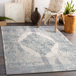 Dywan CORE W7161 Rozeta Vintage - Strukturalny, dwa poziomy runa, jasnoniebieski / krem / szary 120x170cm
