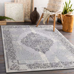 Dywan CORE W7161 Rozeta Vintage - Strukturalny, dwa poziomy runa, szary 80x150cm