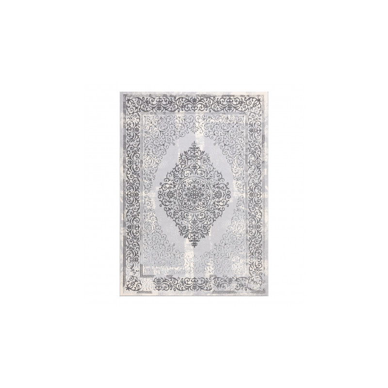Dywan CORE W7161 Rozeta Vintage - Strukturalny, dwa poziomy runa, szary 140x190cm