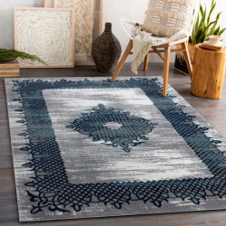 Dywan CORE W9797 Ramka, Rozeta - Strukturalny, dwa poziomy runa, niebieski / szary 200x290cm