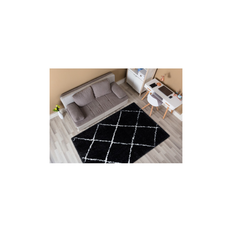 Dywan FLUFFY 2373 shaggy kratka, trellis - antracyt / biały 120x170cm