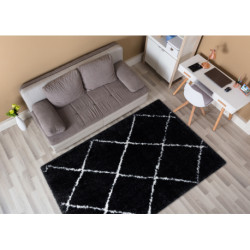 Dywan FLUFFY 2373 shaggy kratka, trellis - antracyt / biały 160x220cm