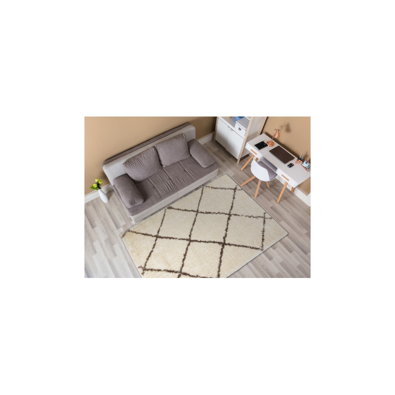 Dywan FLUFFY 2373 shaggy kratka, trellis - krem / beż 120x170cm