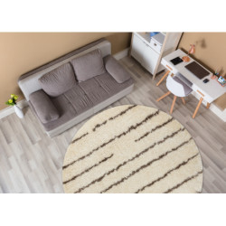 Dywan FLUFFY 2371 koło shaggy paski - krem / beż koło 160cm Dywan FLUFFY 2371 koło shaggy paski - krem / beż koło 160cm