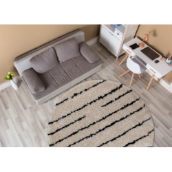 Dywan FLUFFY 2371 koło shaggy paski - krem / antracyt koło 120cm