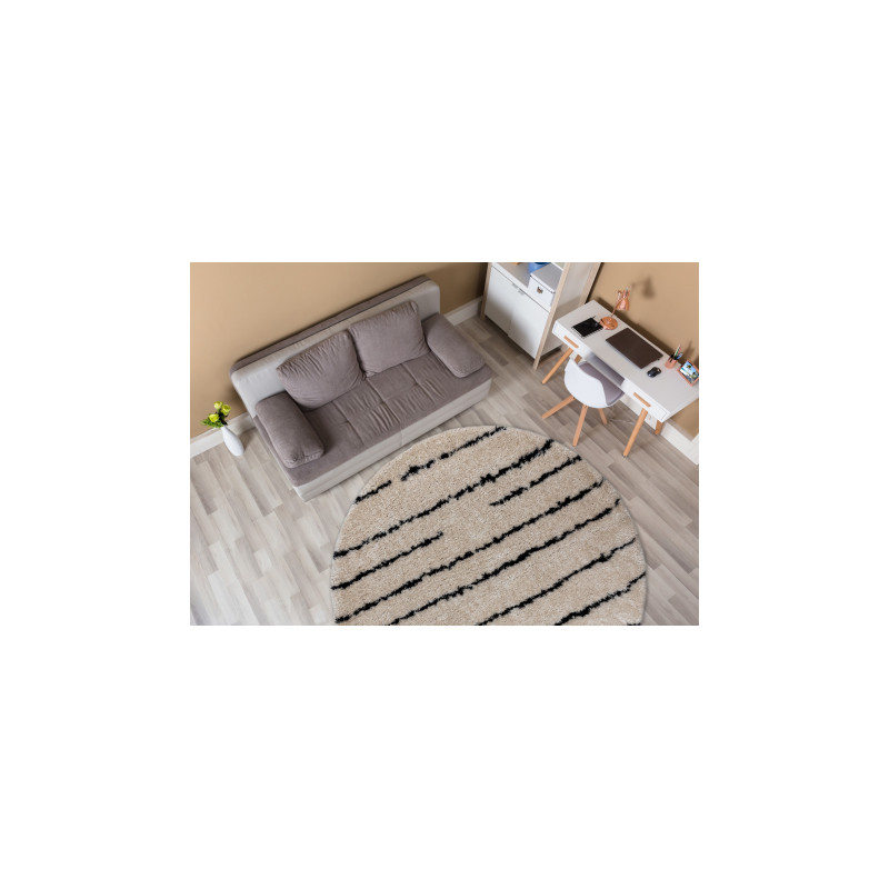 Dywan FLUFFY 2371 koło shaggy paski - krem / antracyt koło 160cm