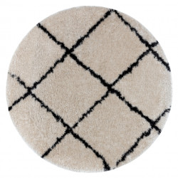 Dywan FLUFFY 2373 koło shaggy kratka, trellis - krem / antracyt koło 160cm