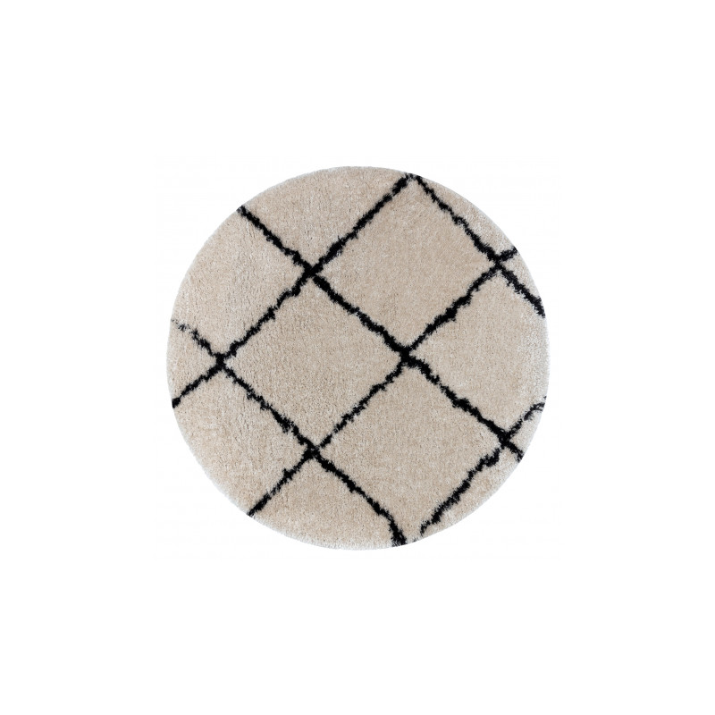 Dywan FLUFFY 2373 koło shaggy kratka, trellis - krem / antracyt koło 160cm