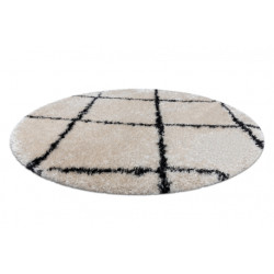 Dywan FLUFFY 2373 koło shaggy kratka, trellis - krem / antracyt koło 160cm