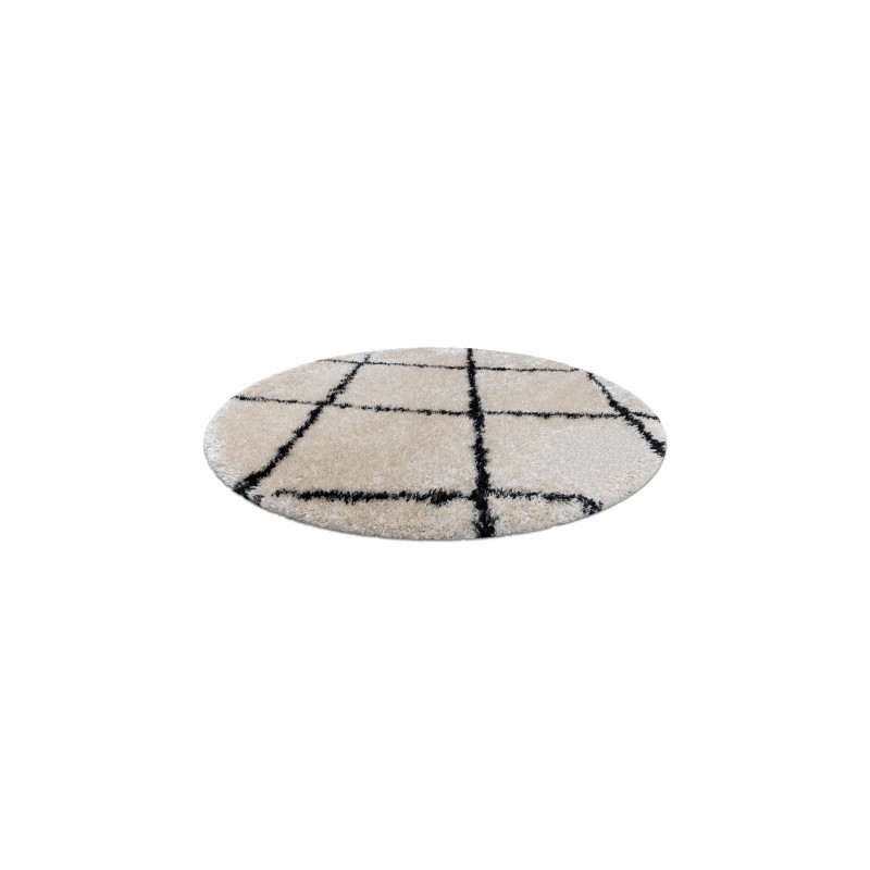 Dywan FLUFFY 2373 koło shaggy kratka, trellis - krem / antracyt koło 160cm