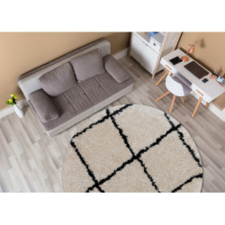Dywan FLUFFY 2373 koło shaggy kratka, trellis - krem / antracyt koło 160cm