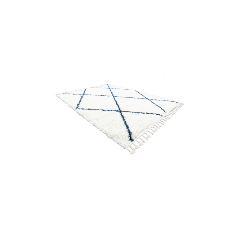 Dywan UNION 3683 Kratka, trellis krem / niebieski Frędzle berberyjski marokański shaggy 140x190cm