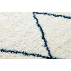 Dywan UNION 3683 Kratka, trellis krem / niebieski Frędzle berberyjski marokański shaggy 140x190cm