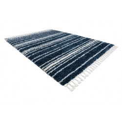 Dywan UNION 4080 Pasy niebieski / krem Frędzle berberyjski marokański shaggy 200x290cm
