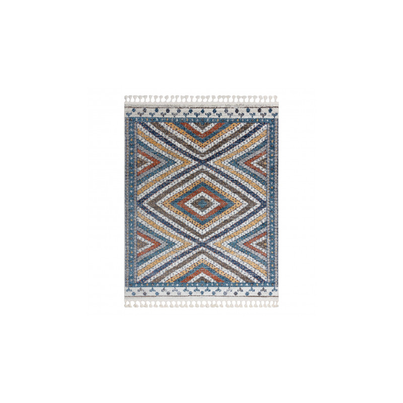 Dywan nowoczesny BELLE BG30C Romby, etniczny niebieski / krem Frędzle  160x220cm