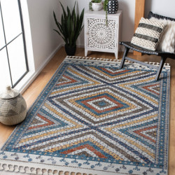 Dywan nowoczesny BELLE BG30C Romby, etniczny niebieski / krem Frędzle  160x220cm