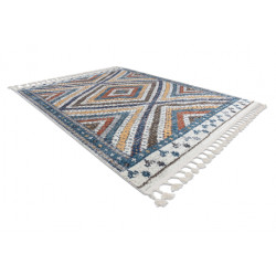 Dywan nowoczesny BELLE BG30C Romby, etniczny niebieski / krem Frędzle  200x290cm