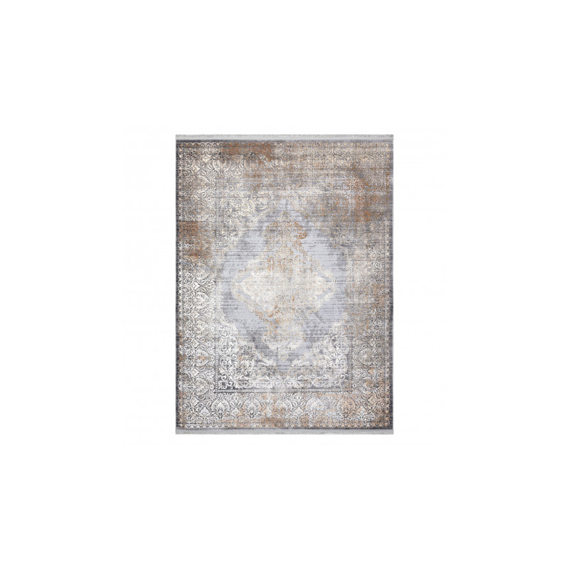 Dywan LUCE 80 nowoczesny Ornament vintage przecierany - Strukturalny szary / musztarda 134x190cm