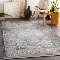Dywan LUCE 80 nowoczesny Ornament vintage przecierany - Strukturalny szary / musztarda 134x190cm