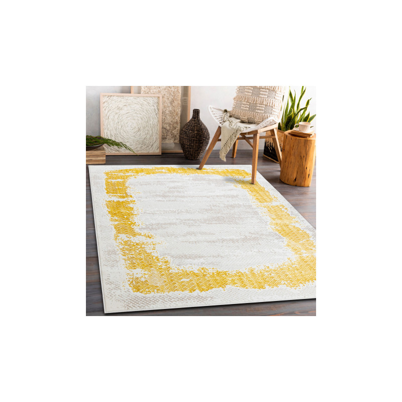 Dywan CORE 004A Ramka, Przecierany - Strukturalny, dwa poziomy runa, kość słoniowa / złoty 80x150cm
