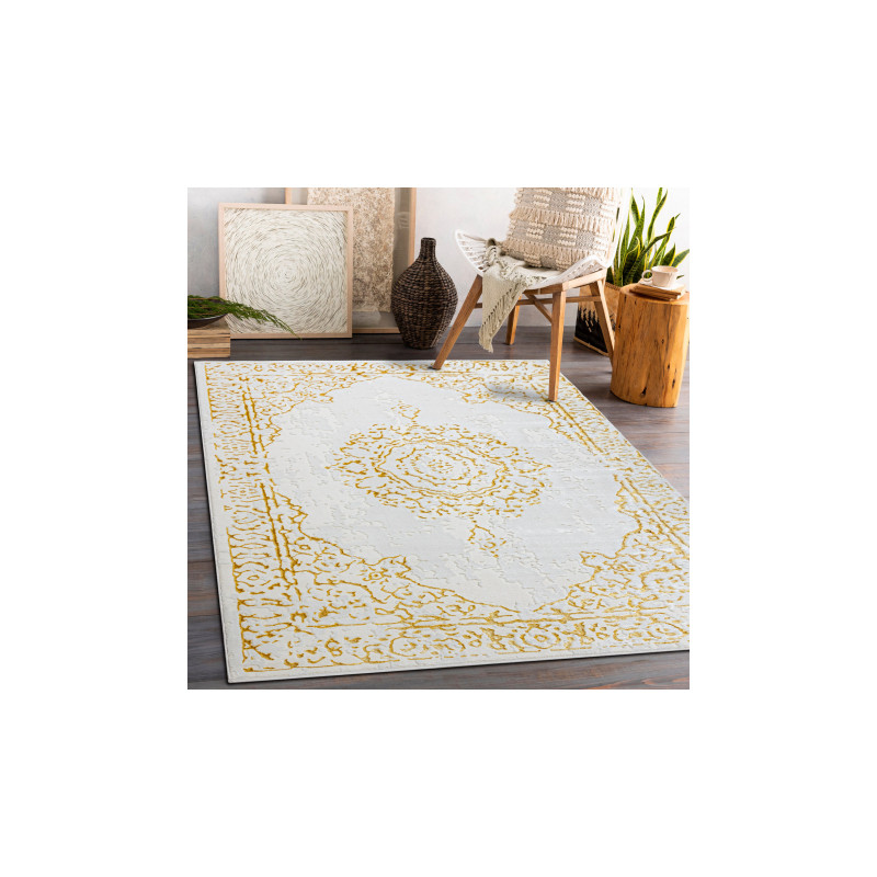 Dywan CORE 6268 Ramka, ornament Przecierany - Strukturalny, dwa poziomy runa, kość słoniowa / złoty 160x220cm