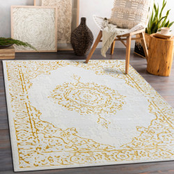 Dywan CORE 6268 Ramka, ornament Przecierany - Strukturalny, dwa poziomy runa, kość słoniowa / złoty 180x270cm
