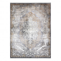 Dywan LUCE 91 nowoczesny Ornament vintage przecierany - Strukturalny szary / musztarda 77x150cm