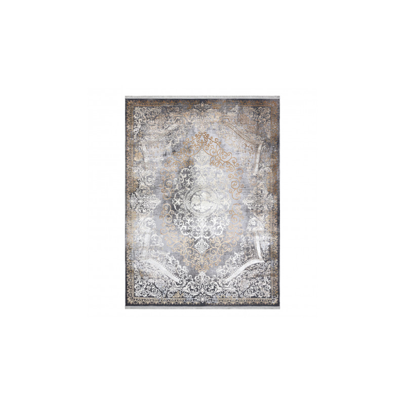 Dywan LUCE 91 nowoczesny Ornament vintage przecierany - Strukturalny szary / musztarda 77x150cm