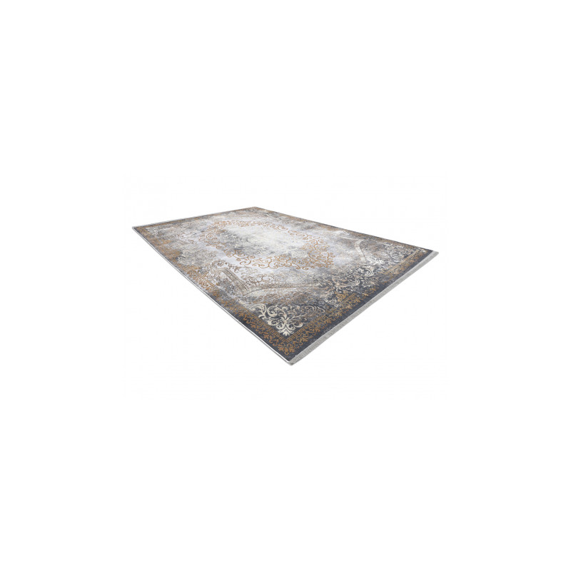Dywan LUCE 91 nowoczesny Ornament vintage przecierany - Strukturalny szary / musztarda 77x150cm