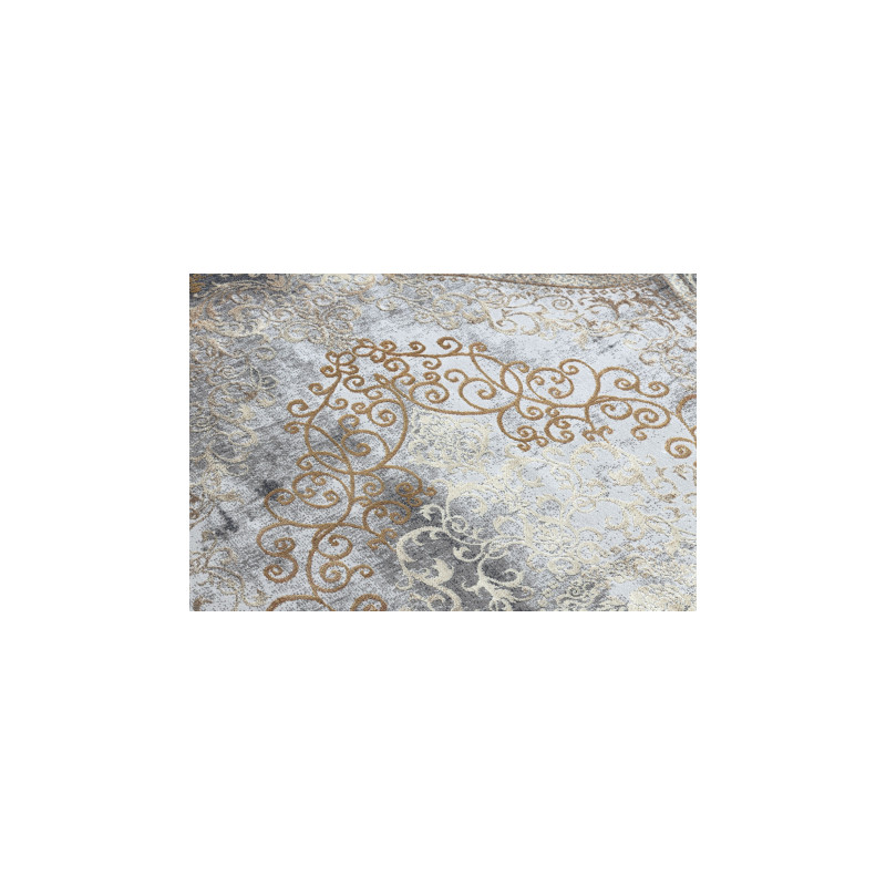 Dywan LUCE 91 nowoczesny Ornament vintage przecierany - Strukturalny szary / musztarda 77x150cm