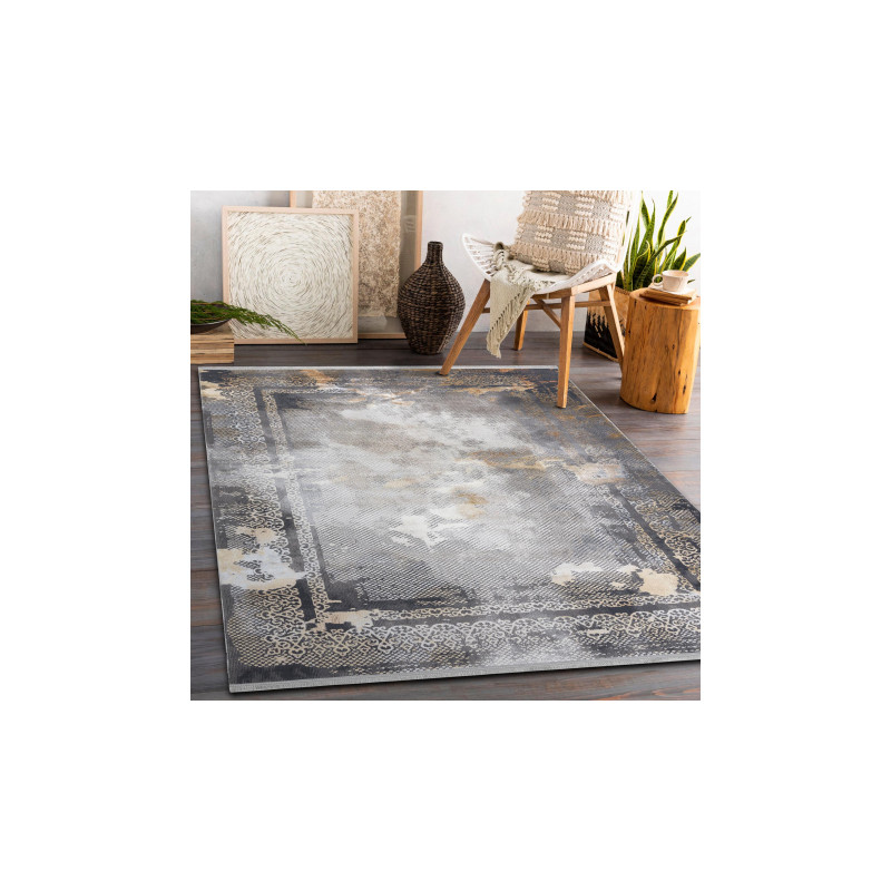 Dywan LUCE 77 nowoczesny Ramka vintage przecierany - Strukturalny szary / musztarda 115x170cm Dywan LUCE 77 nowoczesny Ramka vintage przecierany - Strukturalny szary / musztarda 115x170cm