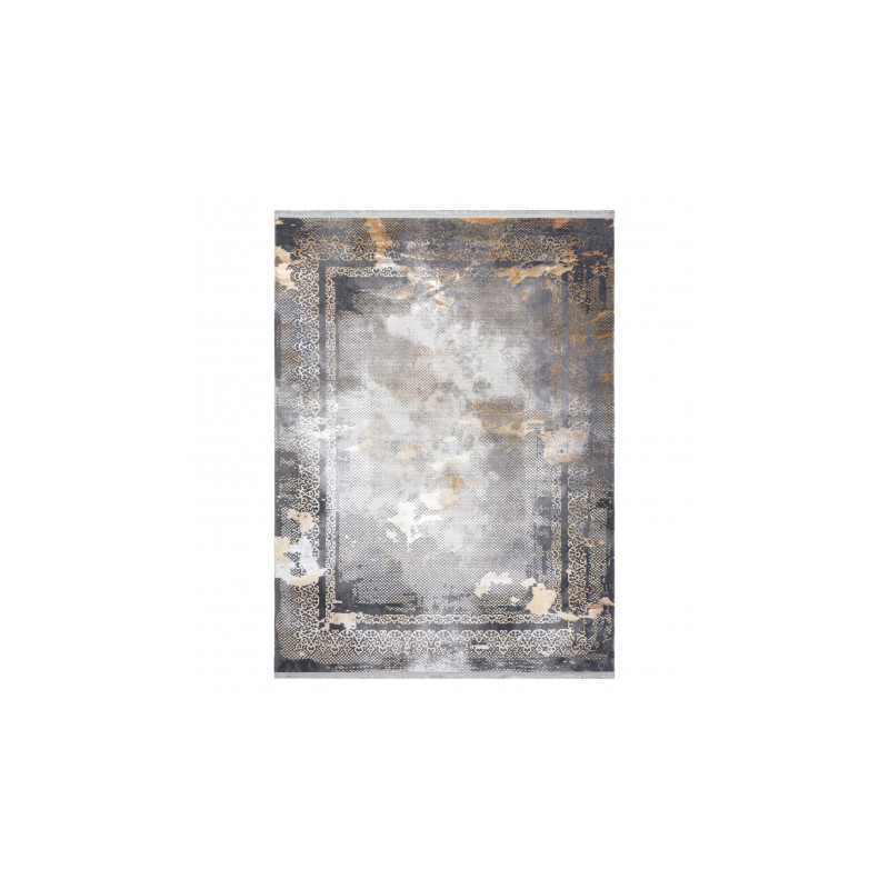 Dywan LUCE 77 nowoczesny Ramka vintage przecierany - Strukturalny szary / musztarda 134x190cm