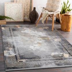 Dywan LUCE 77 nowoczesny Ramka vintage przecierany - Strukturalny szary / musztarda 134x190cm