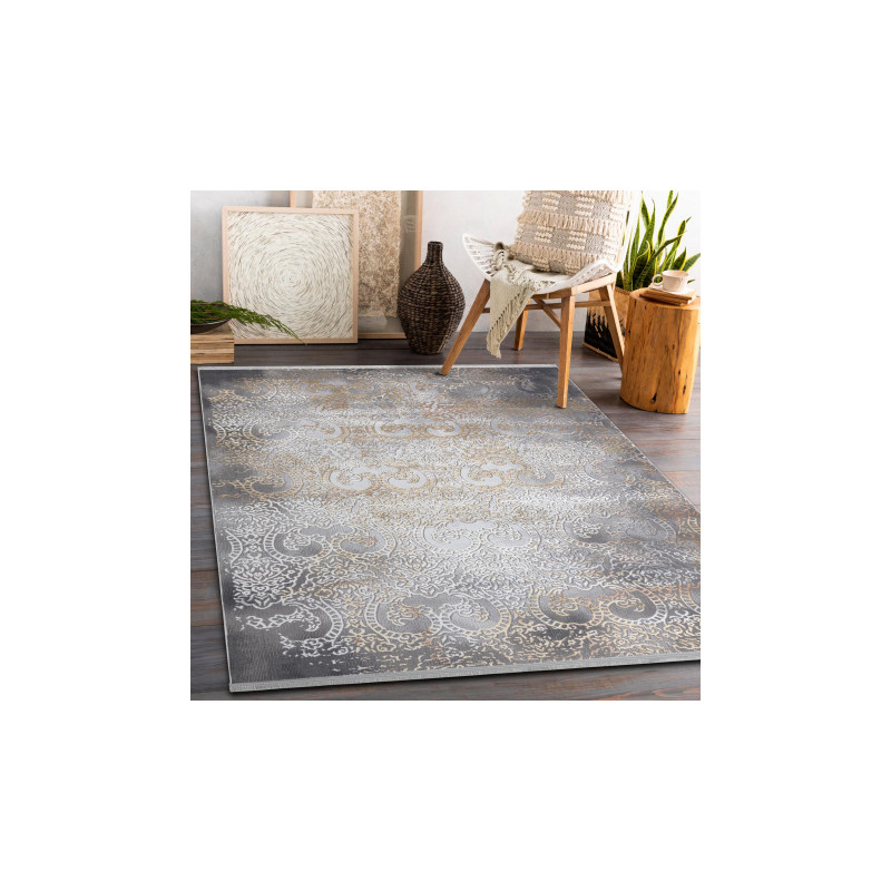 Dywan LUCE 84 nowoczesny Ornament vintage przecierany - Strukturalny szary / musztarda 173x270cm