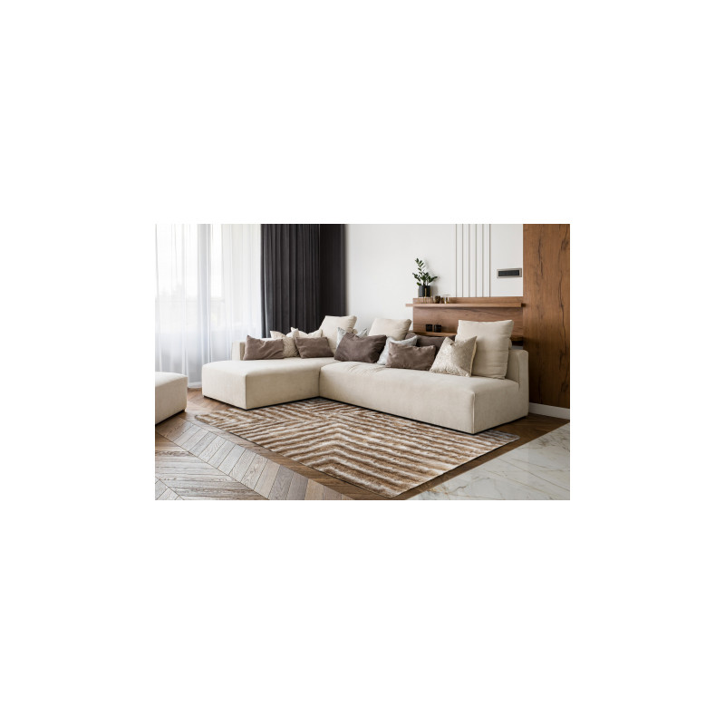 Dywan shaggy FLIM 010-B1 nowoczesny, Labirynt - Strukturalny, beż 80x150cm