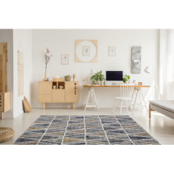 Dywan nowoczesny MUNDO D7891 romby, trójkąty 3D outdoor szary / beż 80x250cm
