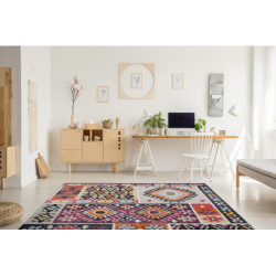 Dywan nowoczesny MUNDO D7682 romby, etniczny outdoor różowy / beż 140x190cm