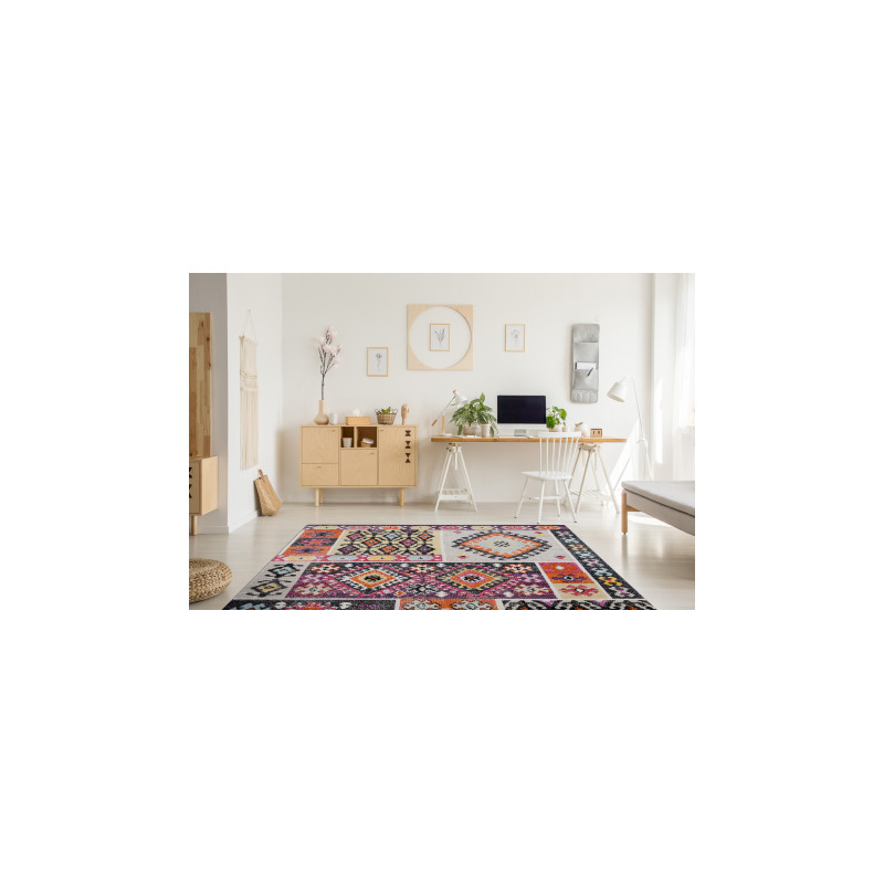 Dywan nowoczesny MUNDO D7682 romby, etniczny outdoor różowy / beż 140x190cm