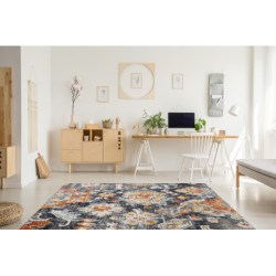 Dywan nowoczesny MUNDO E0671 orientalny vintage outdoor czarny / żółty 80x250cm