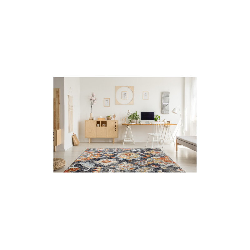 Dywan nowoczesny MUNDO E0671 orientalny vintage outdoor czarny / żółty 80x250cm