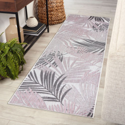 Dywan chodnik SZNURKOWY SIZAL SION Liście Palmy, tropikalny 2837 płaskie tkanie ecru / róż 60x300cm