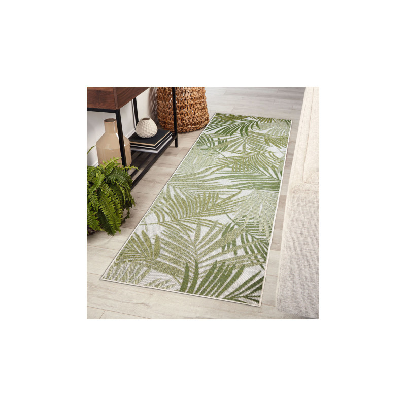 Dywan chodnik SZNURKOWY SIZAL SION Liście Palmy, tropikalny 2837 płaskie tkanie ecru / zielony 80x300cm Dywan chodnik SZNURKOWY SIZAL SION Liście Palmy, tropikalny 2837 płaskie tkanie ecru / zielony 80x300cm
