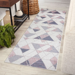 Dywan chodnik SZNURKOWY SIZAL SION Geometryczny, Trójkąty 3006 płaskie tkanie ecru / róż 60x250cm