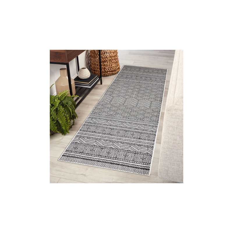 Dywan chodnik SZNURKOWY SIZAL SION Aztecki 22168 płaskie tkanie czarny / ecru 80x250cm