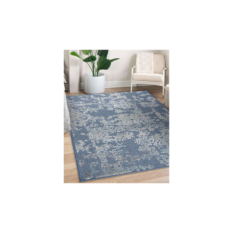 Dywan Strukturalny SOLE D3811 Ornament - płasko tkany niebieski / beż 80x250cm