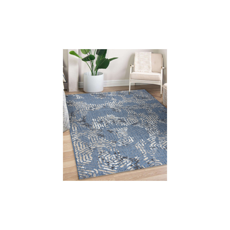 Dywan Strukturalny SOLE D3841 Heksagony - płasko tkany niebieski / beż 200x290cm