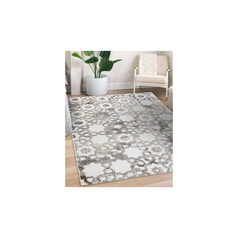 Dywan Strukturalny SOLE D3882 Ornament - płasko tkany beż / szary 180x270cm