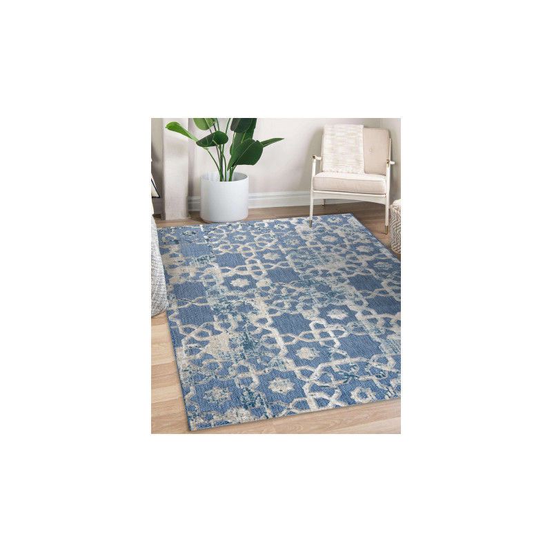 Dywan Strukturalny SOLE D3881 Ornament - płasko tkany niebieski / beż 140x190cm