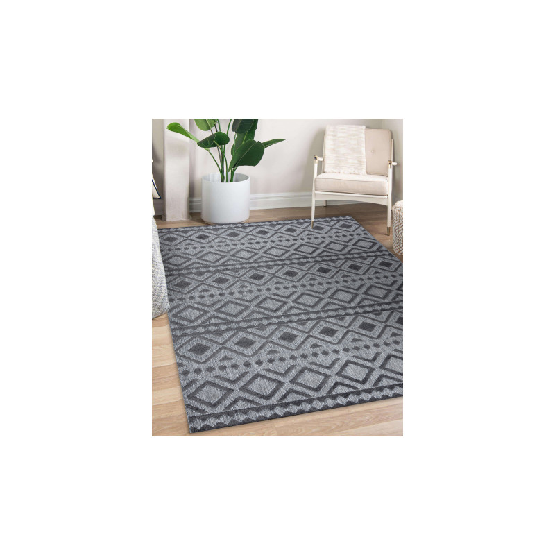 Dywan Strukturalny SOLE D3852 Boho, romby - płasko tkany szary 140x190cm